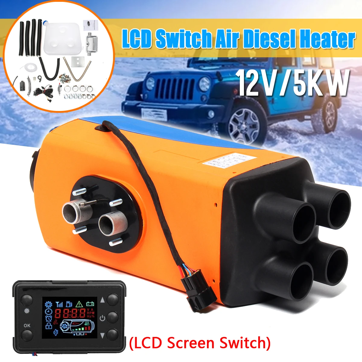 

KROAK Car Heater 12V 5KW Air Diesels Heater Parking Heater With LCD Remote Control for RV Motorhome Trailer Trucks Boats