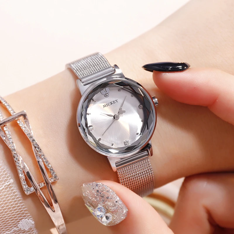 Cena Disney kobiety Lady zegarki zegar Mickey Mouse oryginalna marka moda luksusowe zegarki na rękę kwarcowy ze stali nierdzewnej diament wodoodporny