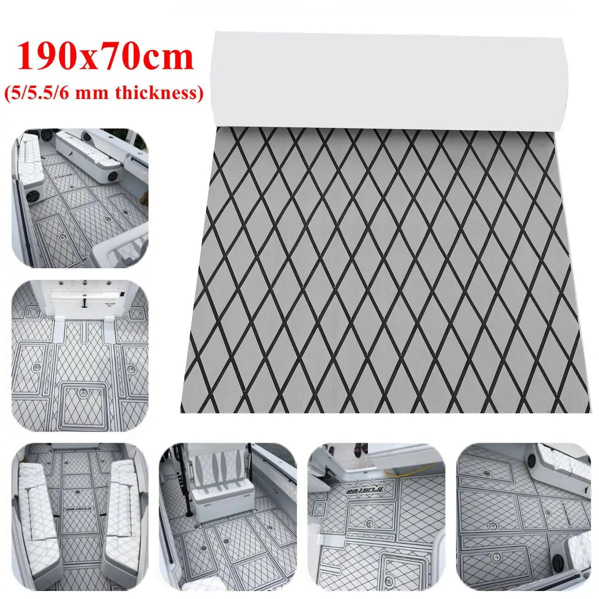 

1900x700x5/5.5/6mm Thickness Marine Boat Sheet Flooring EVA Foam Yacht Teak Decking SelfAdhesive Light Grey with Black Seam Lin