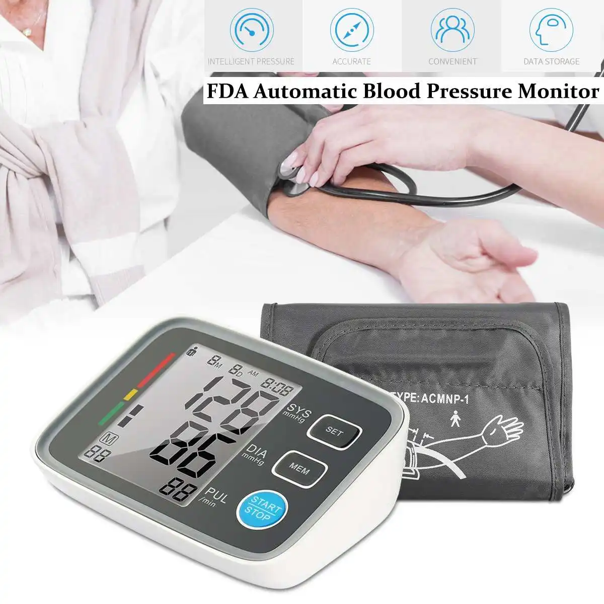 

Digital LCD Blood Pressure Monitor Heart Beat Meter Machine Large Screen Automatic Sphygmomanometer Tonometer Health Care