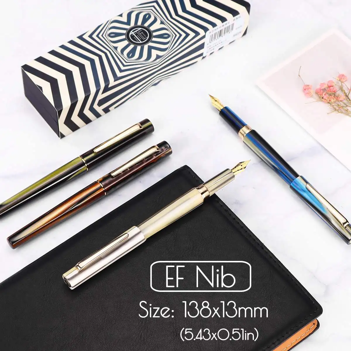 

KICUTE 0.38 mm Fountain Pen High Quality Business Acrylic Resin Pen With Gift Box For Christmas Gift Wedding Signing