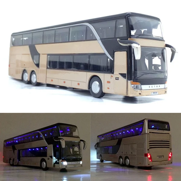 

1:32 Alloy Double Layer Bus Pull Back Model Cute Night View Collectible Die Cast Toy YJS Dropship