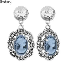 5 цветов Plumflower горный хрусталь смолы Камея серьги гвоздики Винтаж леди фигурка королевы Модные украшения TE504