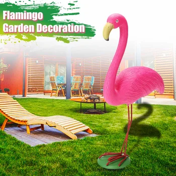 

M Size 31x10.5x40cm Pink Flamingo Ornament Set Garden Resin + Metal Outdoor Lawn Light Decoration Ornament Home Garden Yard Room