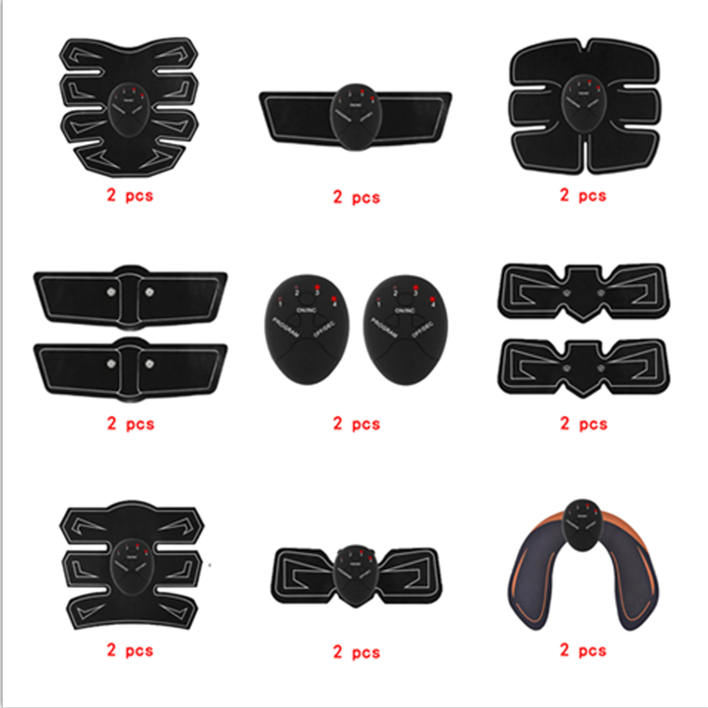 

2pc Fitness Slimming Machine EMS Replacement Part Muscle Stimulator Abdomen Leg Arm Neck Patch Slim Belt Rechargeable Black