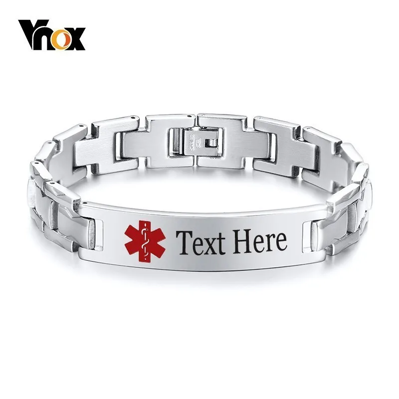 Vnox Stainless Steel Medical Alert ID Bracelet for Men and Women Free