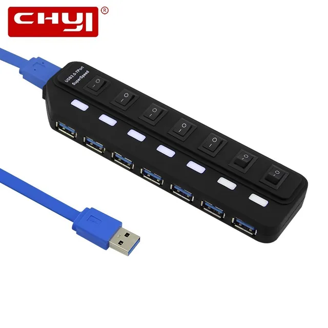 Best Price CHYI 7 Ports USB 3.0 Hub With LED Light On/Off Switch Multi USB Splitter Power Adapter For Laptop Desktop Computer Accessories Best Price CHYI 7 Ports USB 3.0 Hub With LED Light On/Off Switch Multi USB Splitter Power Adapter For Laptop Desktop Computer Accessories