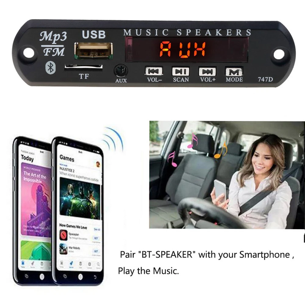 

5V 12V Car Wireless Bluetooth MP3 WMA Decoder Board Audio Player Module USB TF AUX FM Radio With Remote Music Speaker