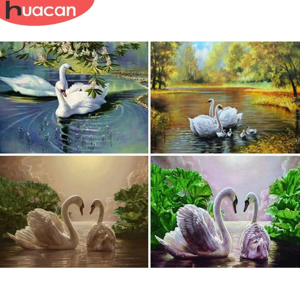 

HUACAN 5D DIY Diamond Painting Animal Swan Full Square Rhinestone Diamond Embroidery Cross Stitch Mosaic Home Decoration Gift