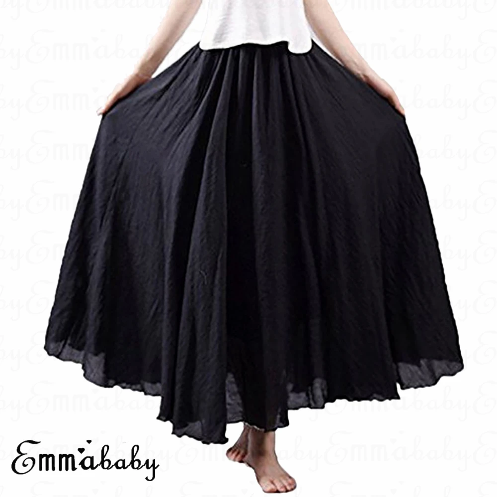 Женская льняная многослойная юбка с высокой талией, свободные вечерние юбки для пляжа, повседневная юбка