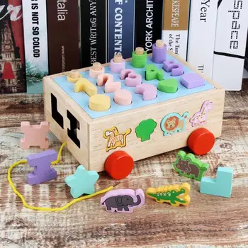 

Kids Montessori Math Toy Early Education Digital Animal Haul Trailer Building Block Shape Wooden Digital Shape Cognitive Toy