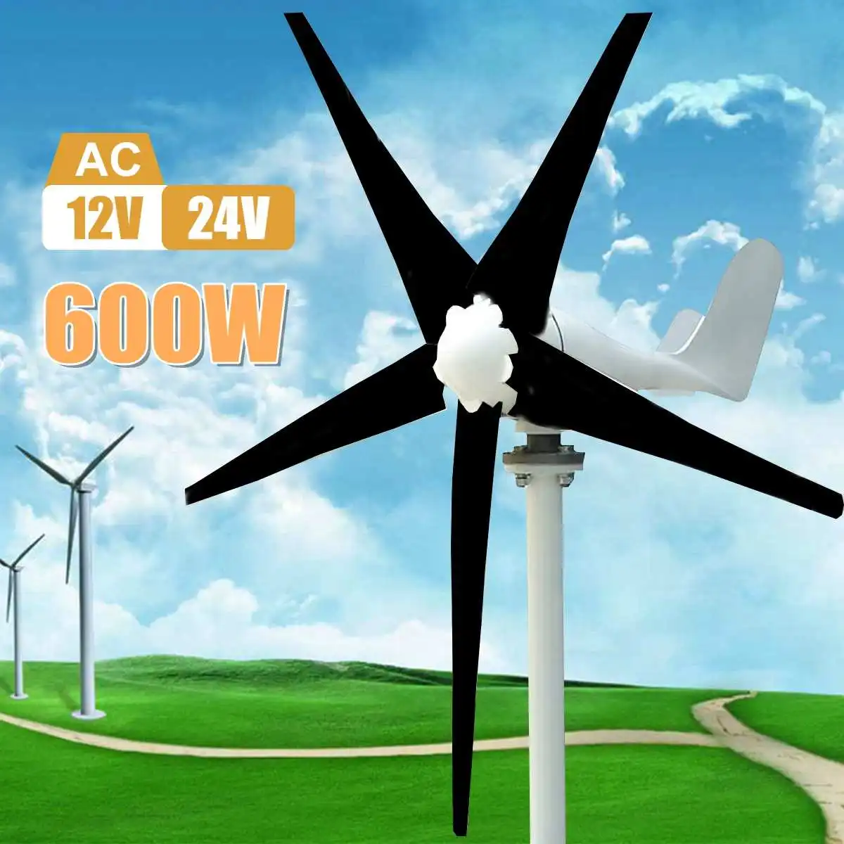 

Max 600W Wind Turbine Generator AC 12V/24V 5 Blade Power Supply Generator for Home Hybrid streetlight use Kits