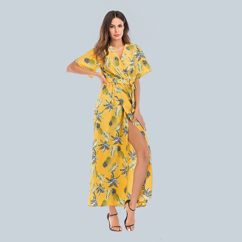 

2019 Summer Chiffon Dress V Collar Fragmented Flower Sexy Short Sleeve Party Dresses Fashion Womens Clothes