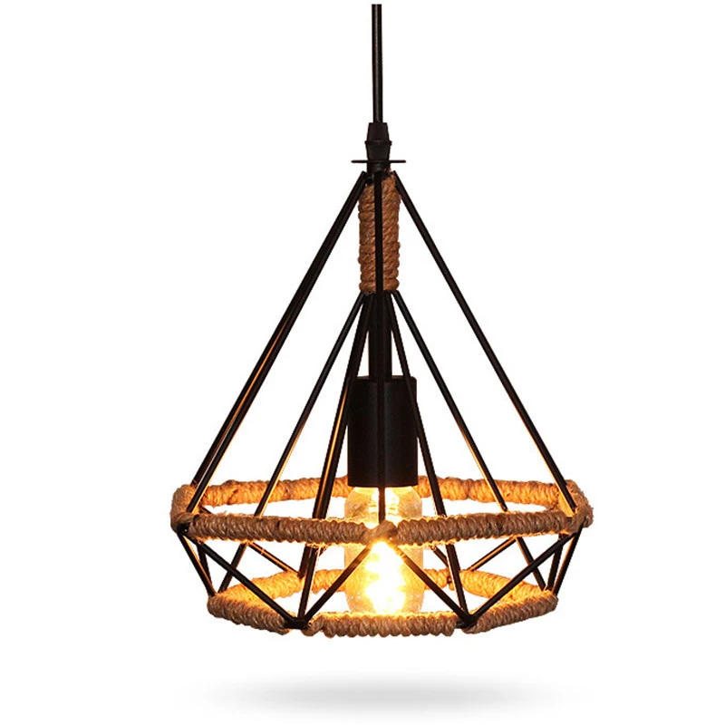 

Retro Loft Industrial Pendant Ceiling Light Lamp Shade Iron+Rope Cage Ornament