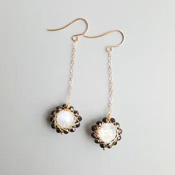 

LiiJi Natural Stone Moonstone Black Spinel Earrings 925 Sterling Silver Handmade Drop Earrings Delicate Jewelry