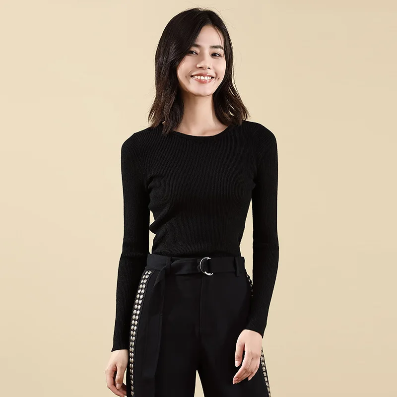 Solid bottoming knitting shirt woman pullover autumn and winter slim thin sweater wool blends sexy backless sweater 18200