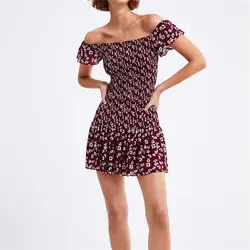 Оригинальный бренд без бретелек с цветочным принтом, короткий платье для женщин летние оборки сексуальное платье пляжный стиль бохо