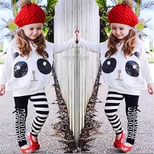 Baby Girls Clothes Teenage Girls Clothing 2PCs Panda Sequins Tops +Striped Bow Pants Winter Cloth Roupas Infantis Outfits 