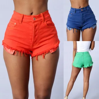 

sexy summer women ladies boyfriend denim short jeans high waisted candy color Pocket Straight Burr mini shorts hot S-XL