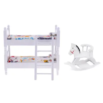 

1:12 Scale Dollhouse Furniture Children Bedroom Wooden Rocking Horse Bunk Bed Model Miniature Doll House Accessories Decoration