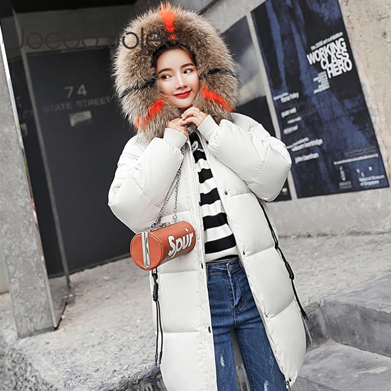 #*Cheap Jocoo Jolee Women Winter Parka New Fashion Hat Colored Big Fur Collar Parkas Thicken Coat Solid Casual Long Coat Overcoat 3XL