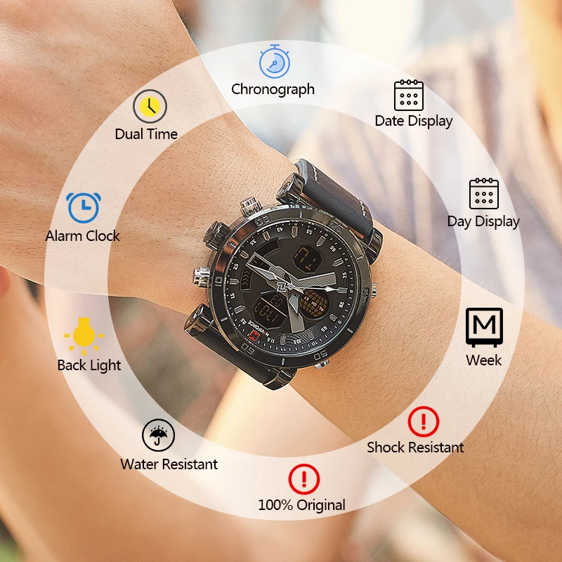 Часы NAVIFORCE мужские роскошные светодиодный Аналоговые кварцевые наручные часы