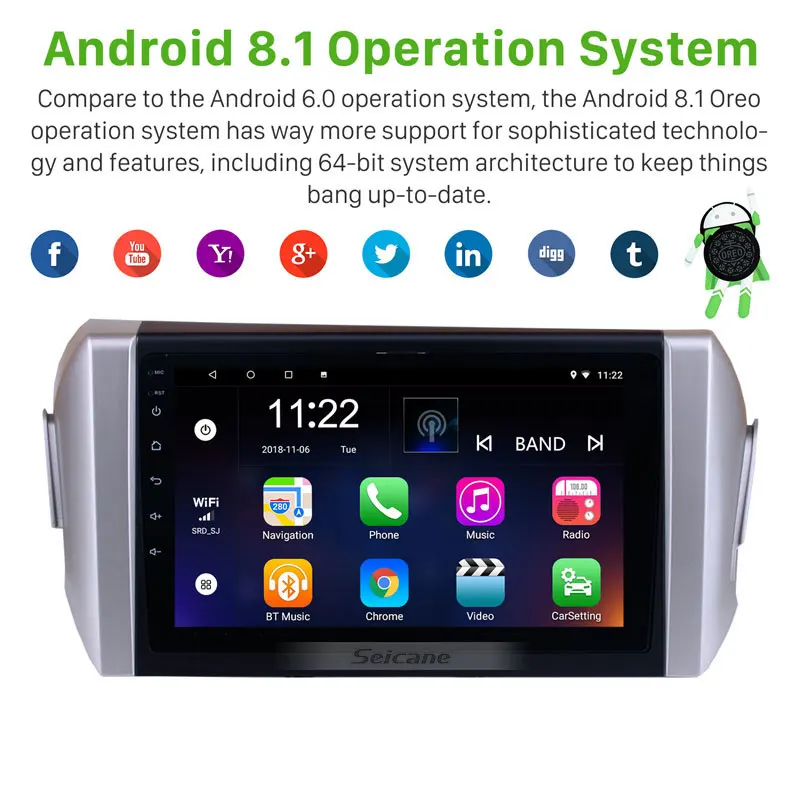 Clearance Seicane For 2015 Toyota INNOVA Car Radio 9 Inch HD Android 8.1/7.1 Quad-core GPS Navigation Bluetooth WIFI 3G Multimedia Player 1