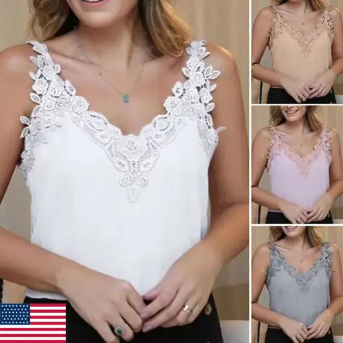 

Womens Summer Lace straps Vest Tops Sleeveless Lace sling Casual Tank Tops T-Shirt
