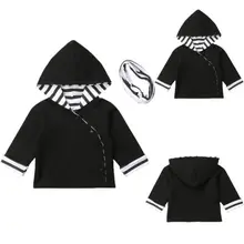 Осенне-зимние модные толстовки с капюшоном для маленьких мальчиков, топы в полоску с капюшоном для малышей, комплекты одежды для новорожденных, комплект из 2 предметов