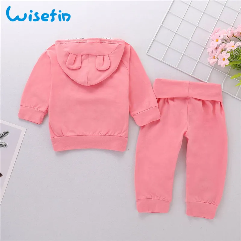 Wisefin Pink Baby Girl Clothes Cute Rabbit Ear Newborn Clothing Set Long Sleeve Solid Infant Baby Girl Outfit Set Hoodie + Pants