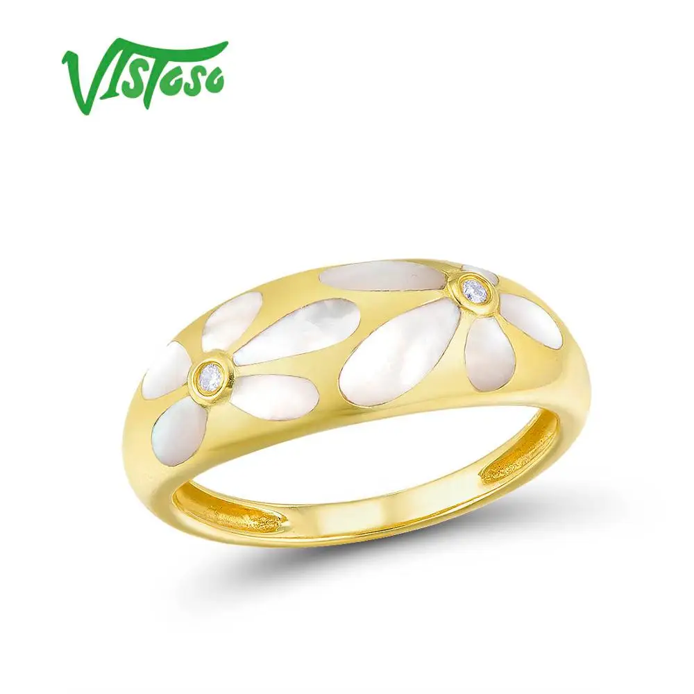 

VISTOSO Gold Rings For Women Genuine 14K 585 Yellow Gold Ring Sparkling Diamond White Mother of Pearl Anniversary Fine Jewelry