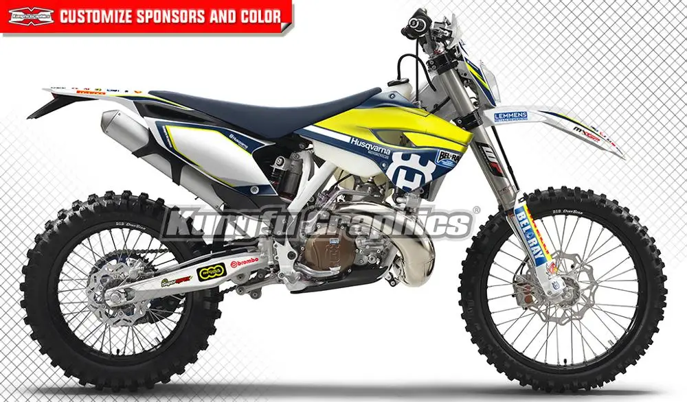 

KUNGFU GRAPHICS Dirt Bike Logo Stickers MX Racing Decals Yellow for Husqvarna TE FE TC FC 125 250 300 350 450 501 2014 2015 2016