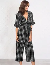 2019 Summer Women Sexy V Neck Wide Leg Jumpsuit Casual Elegant Ruffle Half Sleeve Long Rompers Polka Dot Lace Up Playsuits 2019 Summer Women Sexy V Neck Wide Leg Jumpsuit Casual Elegant Ruffle Half Sleeve Long Rompers Polka Dot Lace Up Playsuits