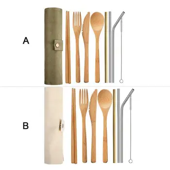 

Bamboo Fork Spoon Set Exquisite Reusable Easy to Clean Cutlery Set
