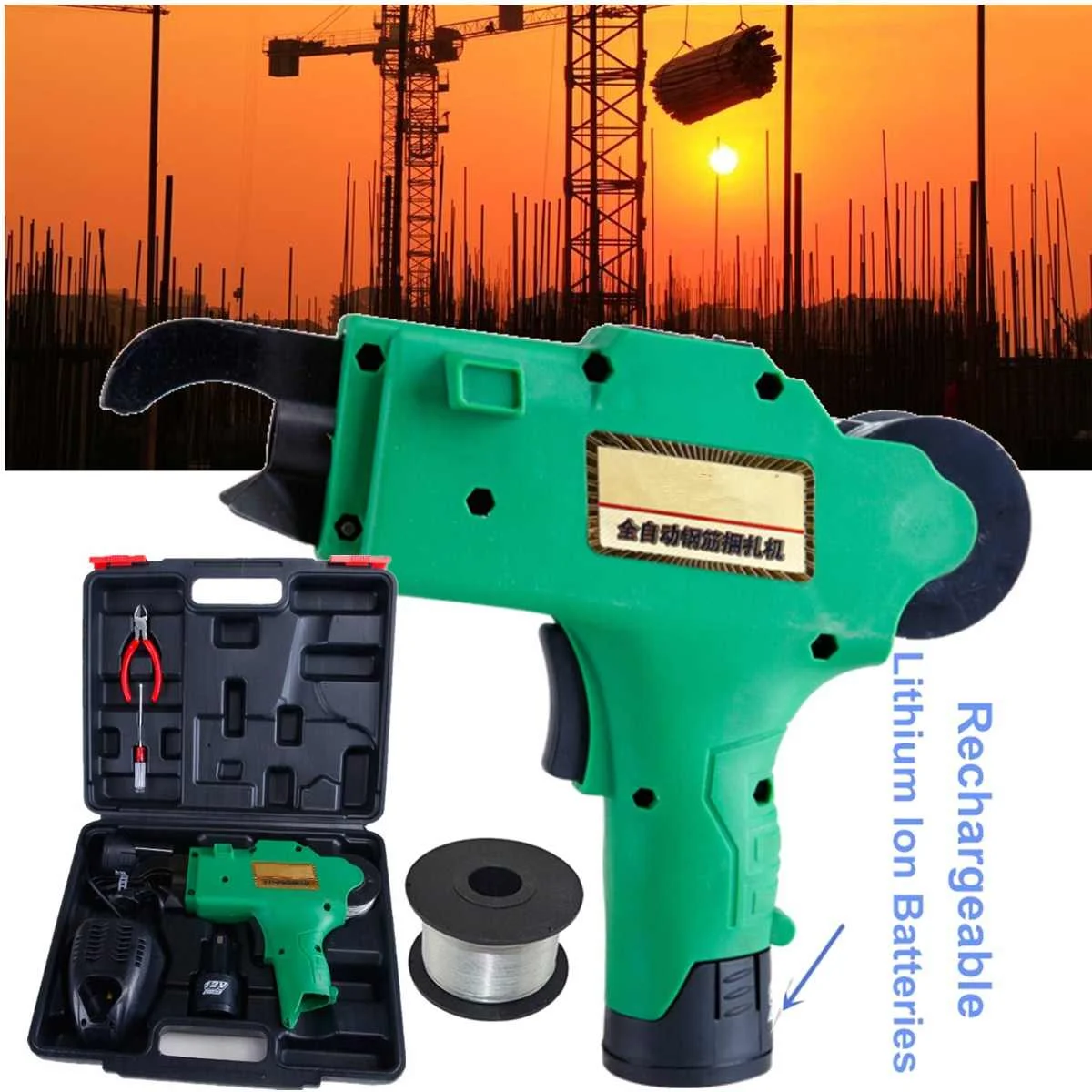 

12V Automatic Rebar Tying Machine Rebar Tier Binding Machine Wire Knoting Cordless Rechargeable Lithium Battery Electric Tool