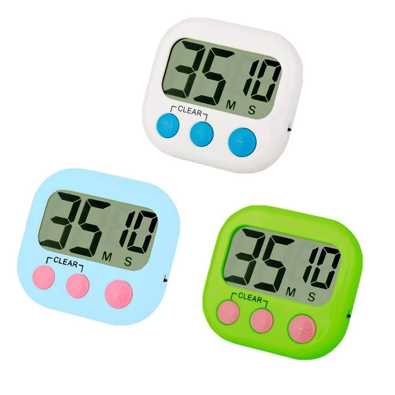 

Kitchen Timer 3 Pack Small Digital Electronic Loud Alarm, Magnetic Backing, On/Off Switch, Minute Second Countdown/Up, White,