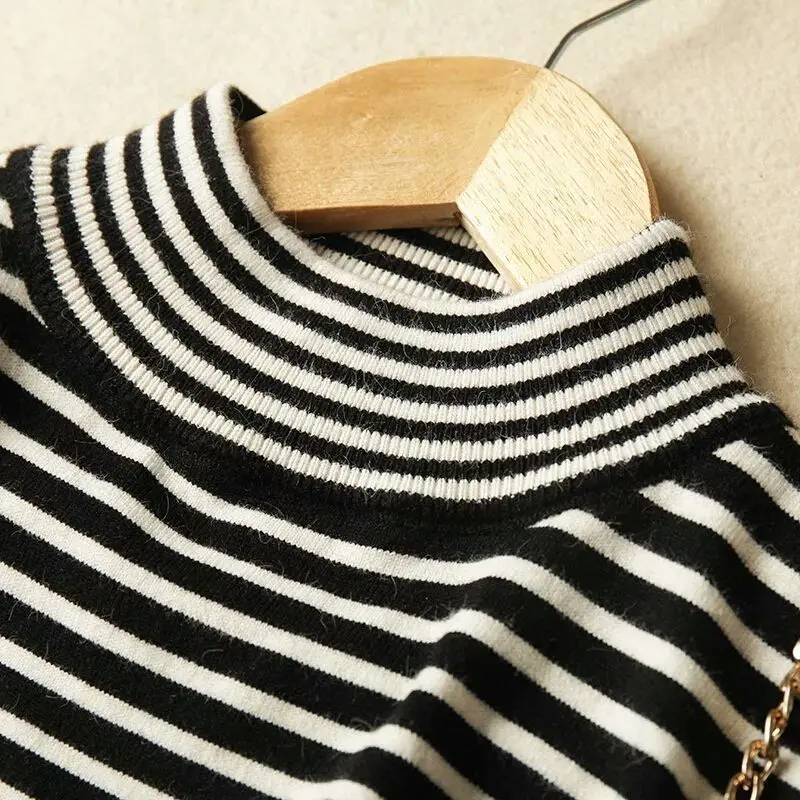 OLOEY Stripe Sweater Contrast Color Knitted Pullover 2019 Long Sleeve Turtleneck Knitwear Fashion Slim Woman Jumpe OLOEY Stripe Sweater Contrast Color Knitted Pullover 2019 Long Sleeve Turtleneck Knitwear Fashion Slim Woman Jumpe