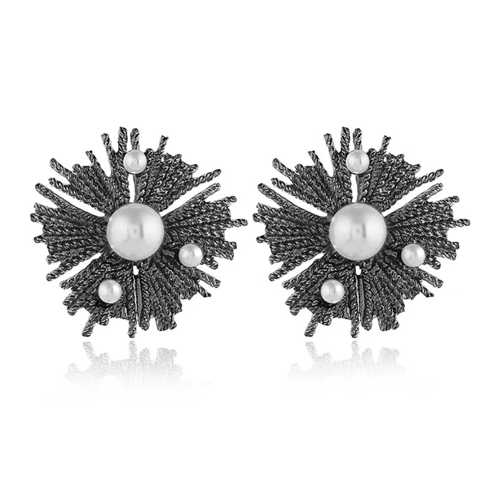 

Women Stud Earrings Gold Silver Black Color Snow Flower Pearl Earring Vintage Ethnic Fashion Jewelry DAE024