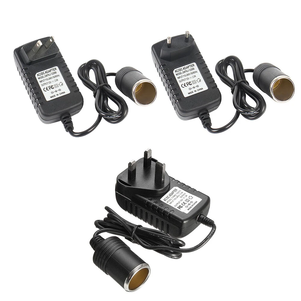 

US/EU/UK Plug 220V Mains Plug to 12V Socket Adapter Converter Car Cigarette Lighter AC/DC Socket Converter Adapter Universal