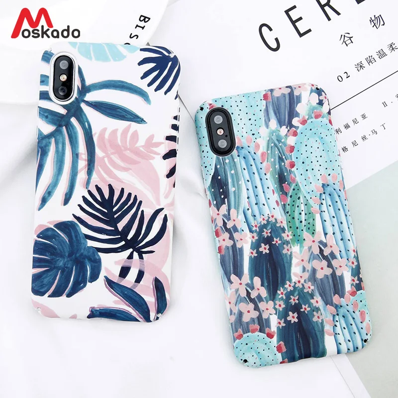 

Moskado Hard PC Phone Case For iPhnoe 7 8 6 6s Plus Cactus Flower Leaf Cover For iPhone X XS Max XR Candy Color Full Cover Capa