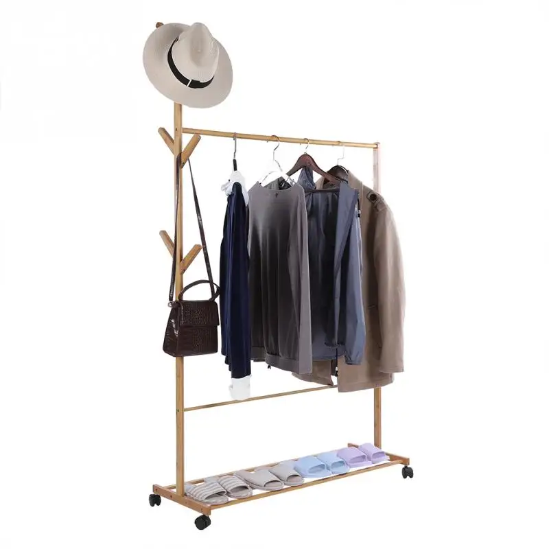 

60/80/100 Roller Design Tree Fork Shape Bamboo Cloth Rack Bedroom Storage Arrange Shelf 2019 2019