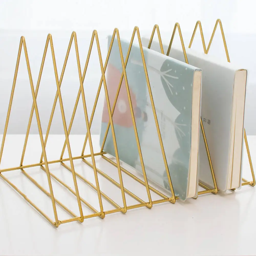 

Nordic Decor Triangle Simple Wrought Iron Desktop Storage Rack Shelf File Magazine Bookend Office Rack Stationery Organizer