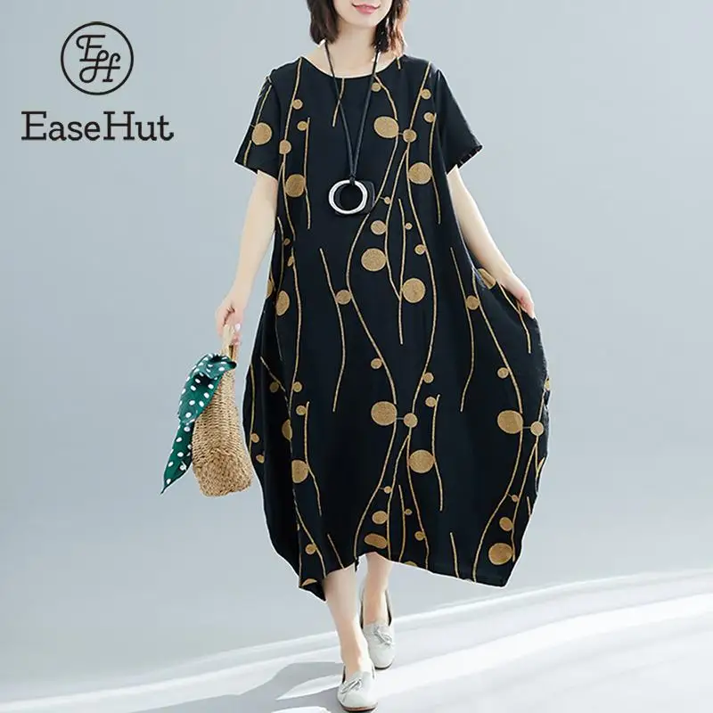 

EaseHut Women Cotton Linen Dress Vintage Loose Casual Baggy Dresses Summer Retro Maxi Dress Oversize Femme Vestidos mujer 2019