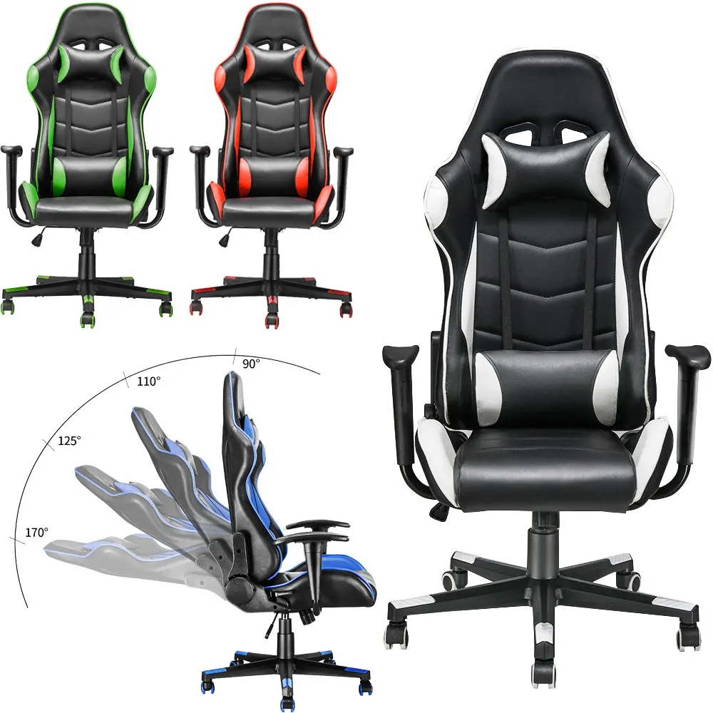 Panana Adjustable Office Chair Ergonomic High-Back Faux Leather Racing Home Bedroom Computer Game Chairs Reclining Seating