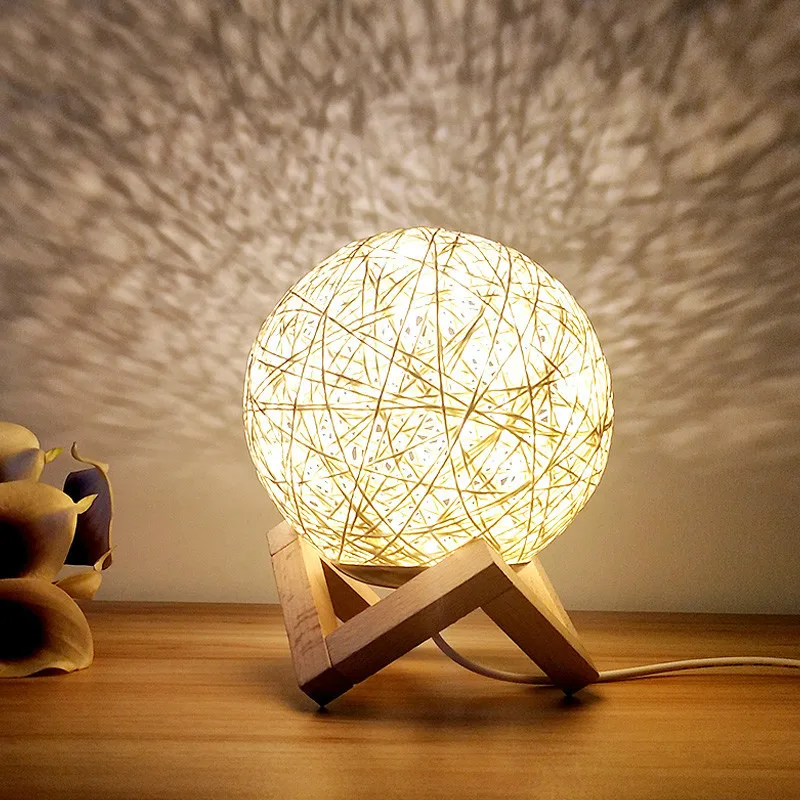 Buy Romantic Round Moon Night Light Led 3w Wicker 7 Color Table Usb Led Night Light With Remote Control Baby Boy Girl Gift