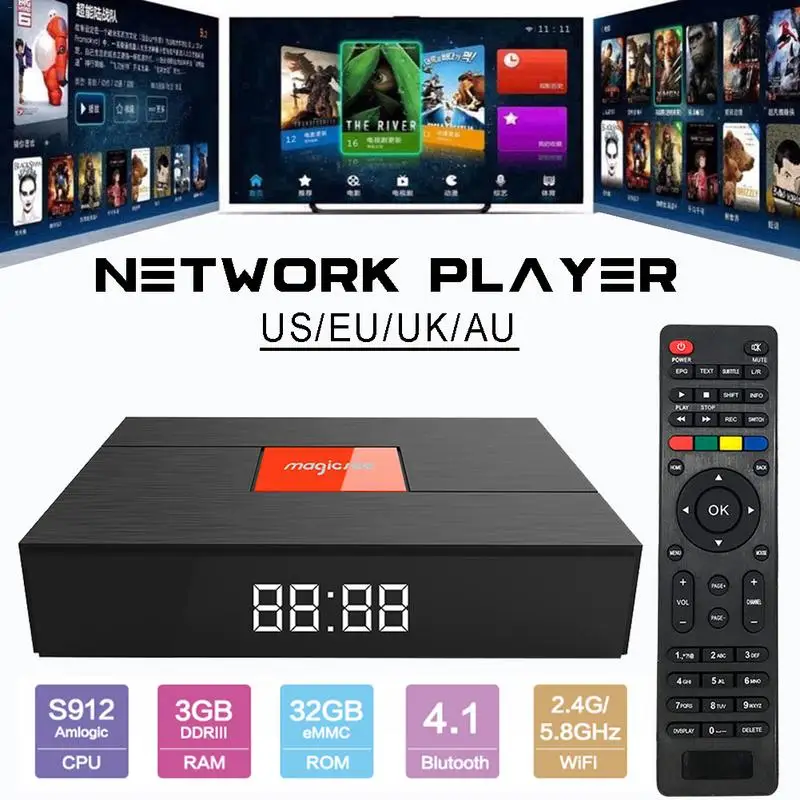 

Magicsee T2 S2 Amlogic S912 3G+32G TV Box Android Set Top Box HD Network Player Bluetooth V4.1 UHD 4K 60fps TV Box