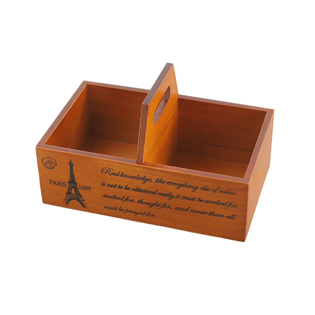 

1PC Old Wooden Box Small Portable Creative Desktop Cosmetic Organizer Basket Storage Container Sack with Handle