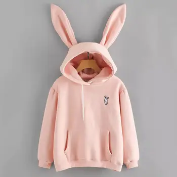 

Cute Long Sleeve Rabbit Hoodie Pullover Tops Warm Clothes Girl Women Autumn Clothing Hooded Casual