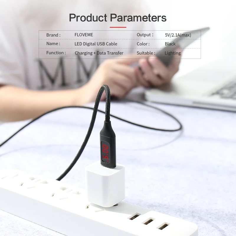 FLOVEME 2.1A светодиодный usb кабель для iPhone X 7 8 6 Plus нейлоновый плетеный быстрой зарядки