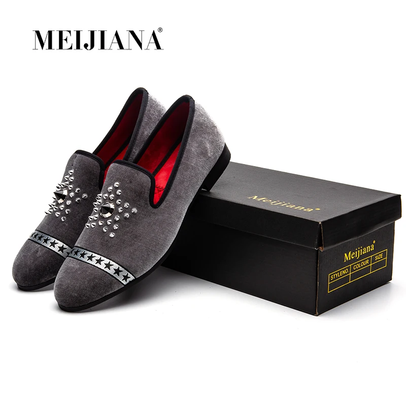 Meijiana Dos Moda Quente Handmade Sapatos Marca Luxuosos Apartamentos Vestem De Casamento Mocassins Homens Clássicos Se cinza Perfuração Preto 4qBr4Zx